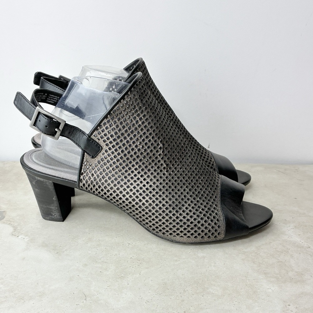 Rockport Heels Women Size 10 Shoes Total Motion Black Silver Leather Sandals